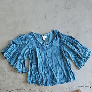 Blue Women's Top Boho Crepe